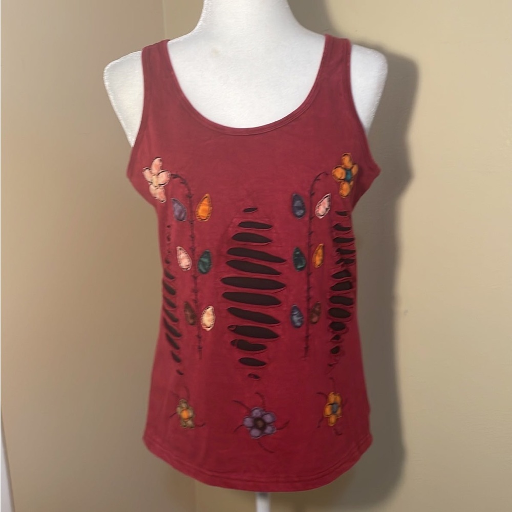 Sacred Threads Boho Unique Quirky Colorful Tank Burgundy Embroidered Sz: S